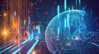 Electronic blue globe with the road in the background