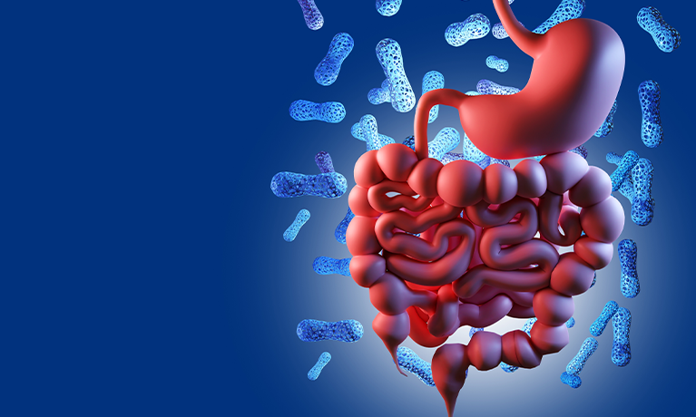 stomach surrounded by microbes