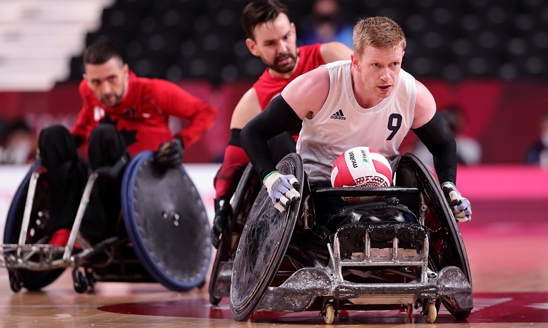 James Roberts playing wheelchair rugby